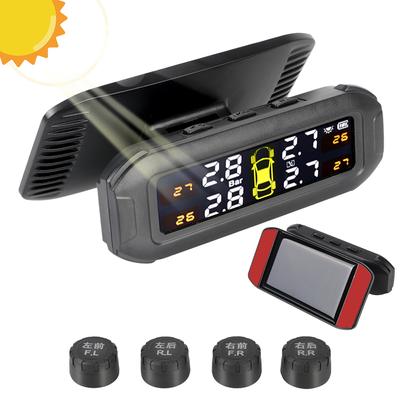 Däcktrycksövervakningssystem Solar TPMS Däcktryckslarm Temperaturvarning Bränslebesparing Bildäcktrycksövervakare Med 4 Externa Sensorer