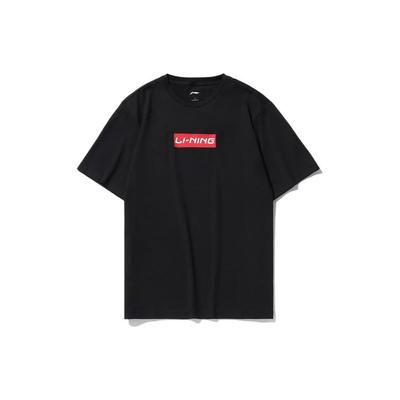 Li Ning Logo Print Rundhals Kurzarm T-Shirt Unisex Oberteile Schwarz AHSS481-1