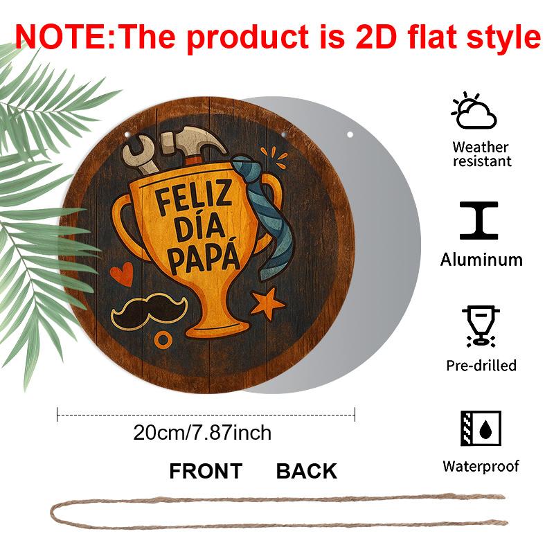 2D Flat - 1pc Round French Aluminum Sign, Vintage Decorative Plaque About "Happy Father'S Day", "Father'S Day Gift" Decorative Sign, Suitable for Dad