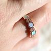 Princess Cut White Opal Ring: Rose Gold Plated Round Cubic Zirconia Wedding Band: Art Deco Bridal Jewelry Gift for Her
