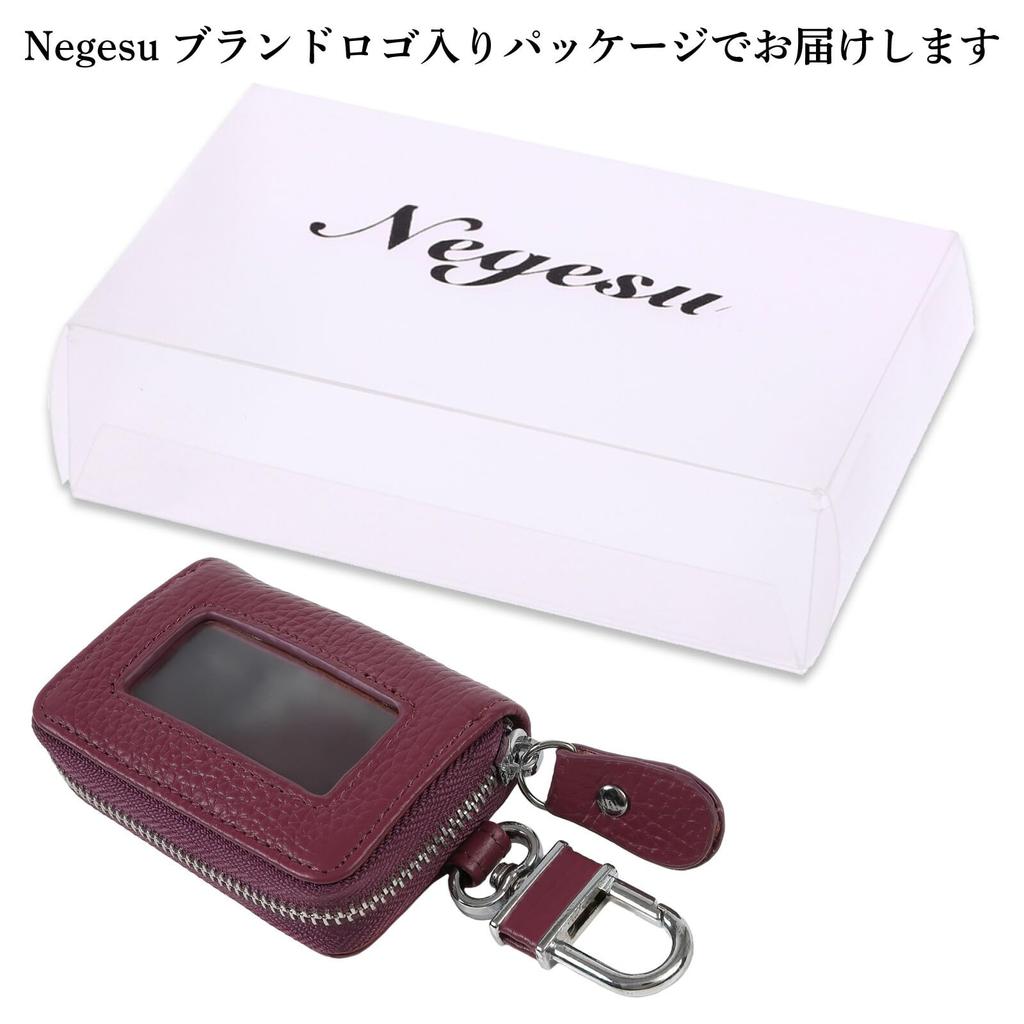 Negs-S Smart Key Case with Window, Anti-Slip Cushion, Key Case, Smart Key Compatible, Car, Leather, Purple