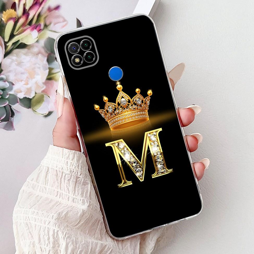 Clear Casing For Redmi 9C NFC Cover Redmi 9C Case Transparent Fashion Luxury A-Z Letters Crown Soft TPU Phone Case