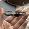 Xiaomi 100% Solid 925 Sterling Silver Metal Bracelet for Women Men Vintage Black Stone Letters Handmade Simple Birthday Gift