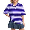 Camisa Polo Casual para Mujer de Corte Holgado con Mangas Cortas, Ligera, con Patrón de Rayas, Top de Verano con Cuello Clásico y Tapeta de Botones