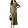 Women's Autumn/Winter Long Slimming Cashmere Wool Dress - French Round Neck Over-the-Knee Style