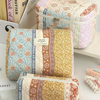 Patchwork Floral Cosmetic Bag Set Women's Bohemian Fit for Storage Lipstick, Skincare Portable Quilted Cosmetic Bag Fashion Cosmetic Bag