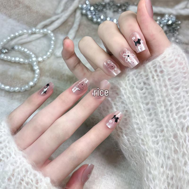 Handmade Cat Eye Cute Floral Short Style Manicure: Versatile, High-End, Detachable