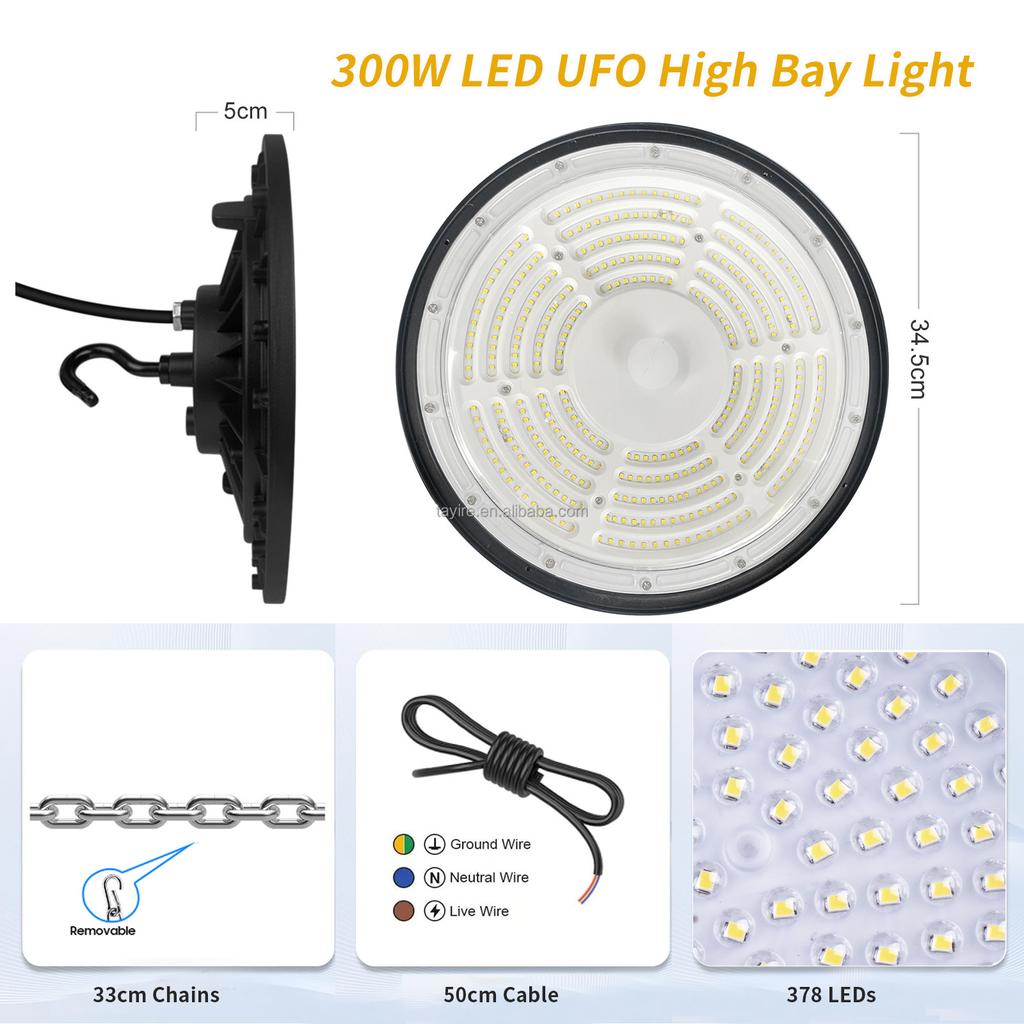 CE Certificated IP65 UFO Led Hangar High Bay 100W 200W 300W Cold White for Warehouse Factory Workshop Industrial LED Lighting