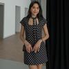 Vintage Polka Dot Dress Women 2026 Summer Hollow Out Stand Neck Short Sleeve Mini Dresses Lady New Sexy Slim Party Vestidos