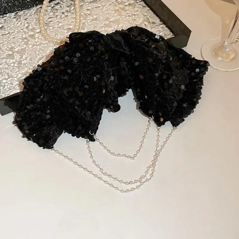 Retro Velvet Sequin Bow Hair Clips Tassel Spring Clip Fashion Pearl Hairpins Headpiece Korean Hair Accessories for Womeni-Remiel