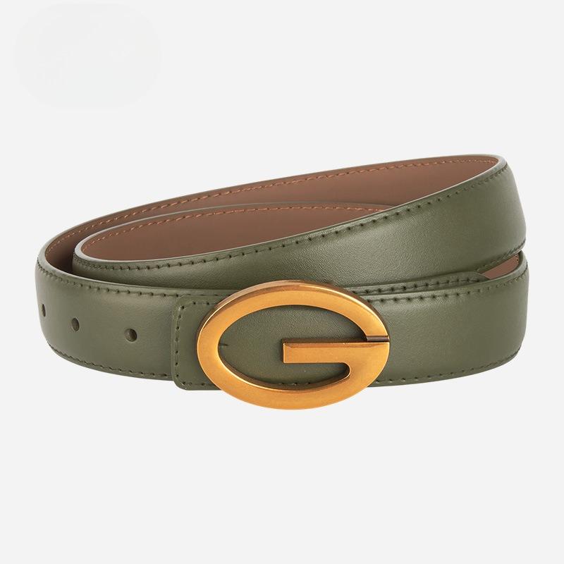 Versatile Women's Thin Belt Genuine Leather Paired with Jeans Fashionable Casual Letter Buckle Belt Women's Simple Belt
