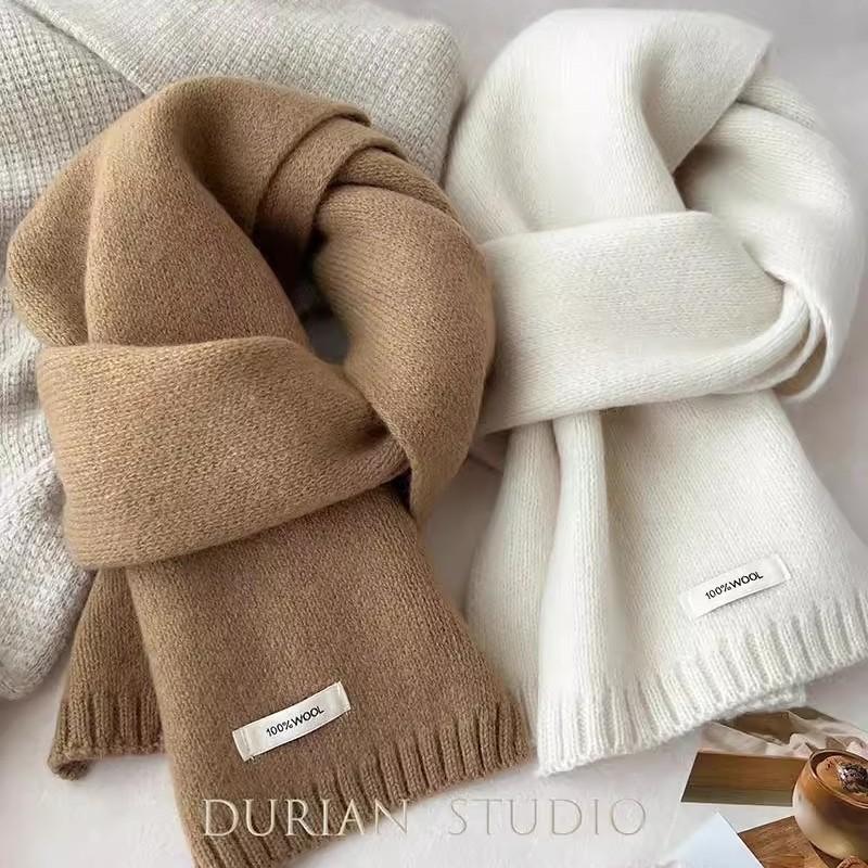 Australian Pure Wool Cashmere Scarf New Solid Color Versatile Winter Warm Knitted Scarf for Men and Women