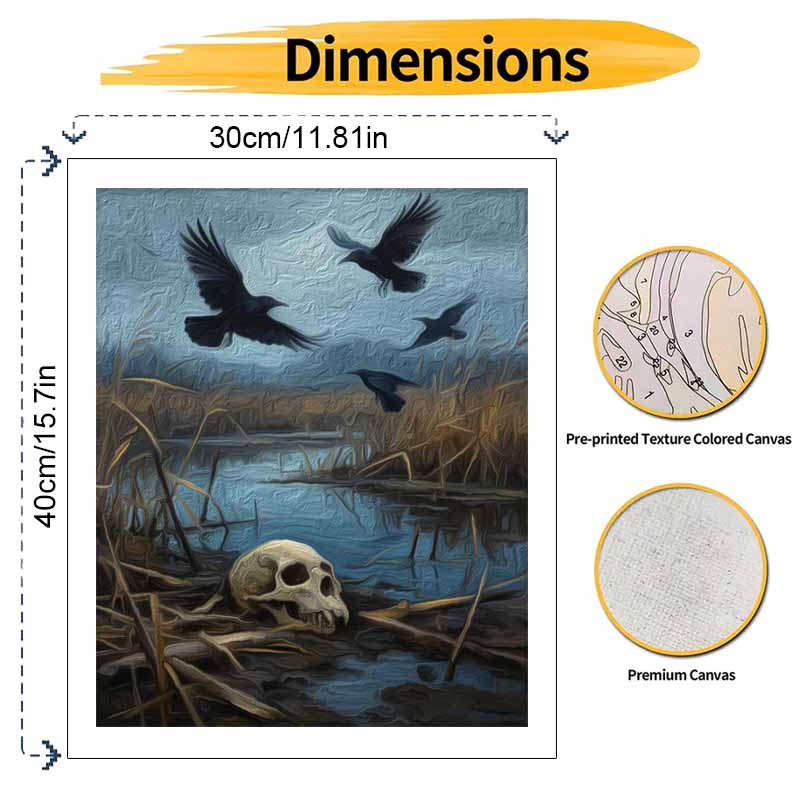 Halloween Digital Oil Painting Raven Bird Lake Nature Landscape Coloring Painting Hand Painting Home Decoration