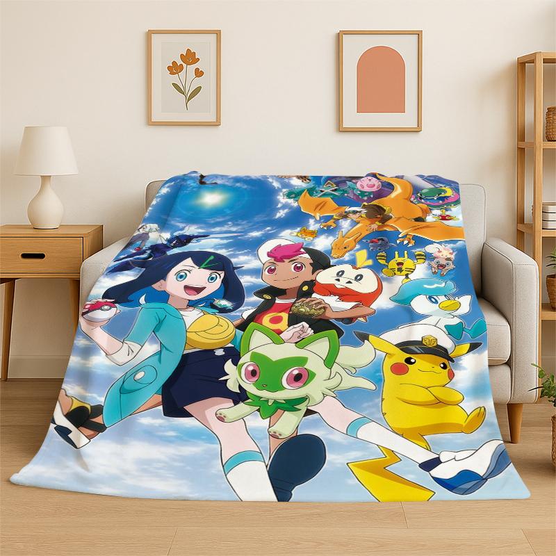 Roztomilý Pokemon Pikachu Kreslená flanelová deka Měkká teplá přehozová deka do ložnice obývacího pokoje postele cestování kempování piknik pro děti