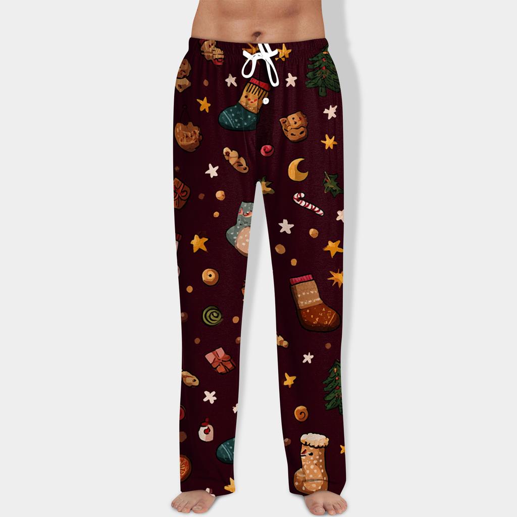 Men's Christmas Print Drawstring Pants Casual Pajama Pants