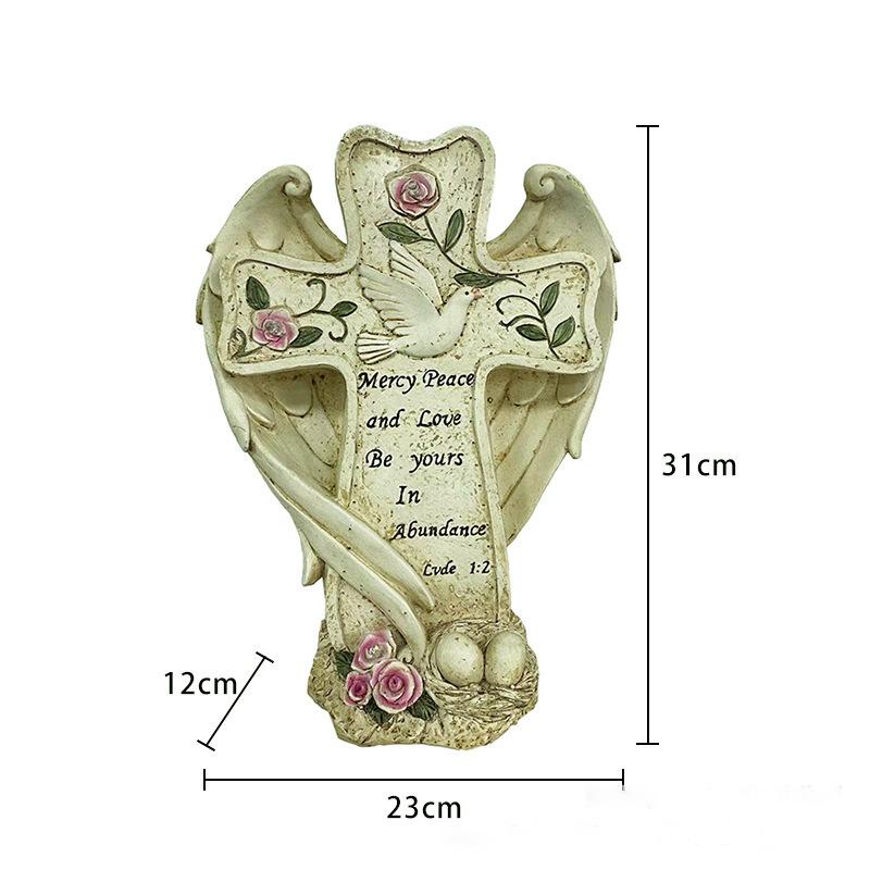 

Solar Cross Statue Memorial Angel Wings Dove Butterfly Garden Light Religious Decoration Sympathy Gift For Cemetery Yard Grave Angel of Mercy
