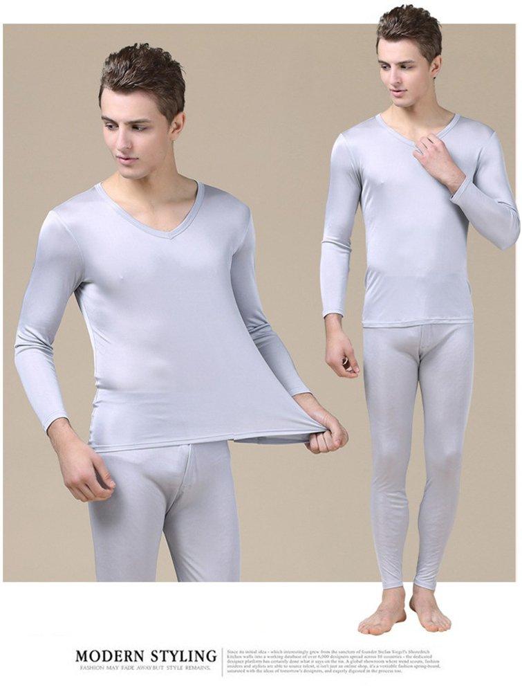 MAYUDAMA Silk Pure Silk Knit Pajama Available in Various Sizes and Colors Silver Set, Men's Open-Front Underwear, Warm, Moisturizing, Antibacterial,