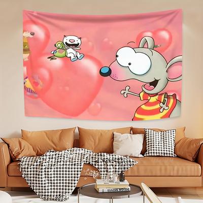 Tubi and Binu Cartoon Tapestry Animated Character Wallcovering Living Room Sofa Room Decoration