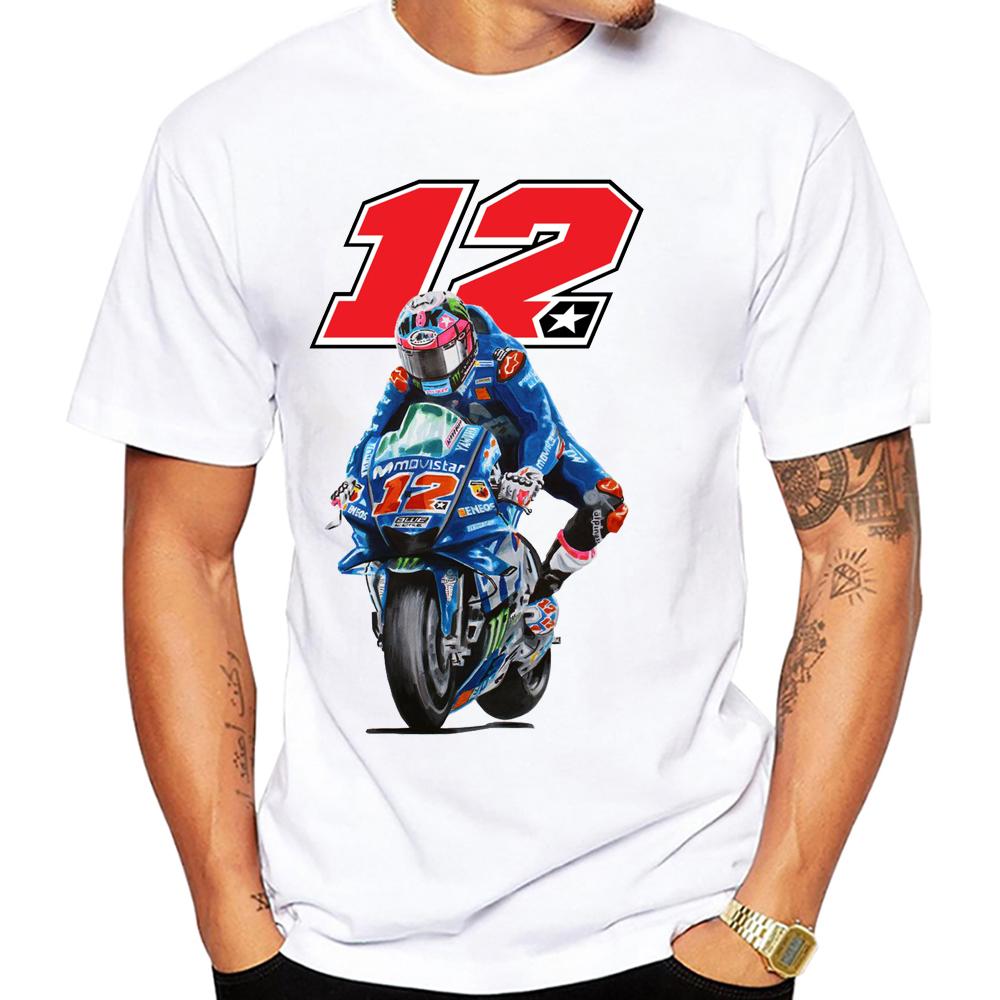 Nuova Maglietta Estiva Unisex a Manica Corta Maverick Vinales 12 Gp Race Riding Sportiva per Ragazzo Hip Hop Casual Top Bianchi Magliette da Motociclista