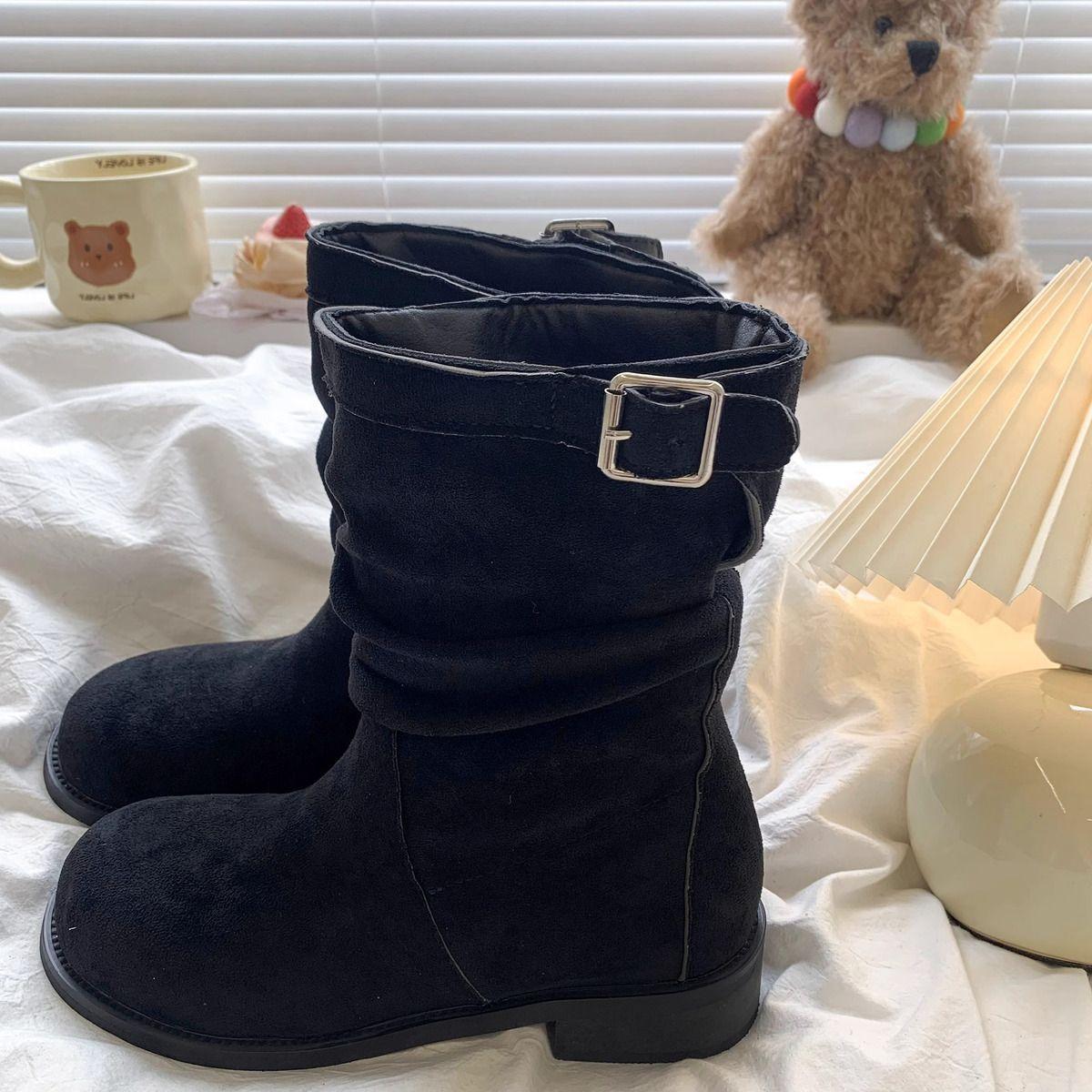 

Skinny Pile Medium Boots Sleeve Boots Retro British Thick Heel Martin Boots Women s 40 чорний