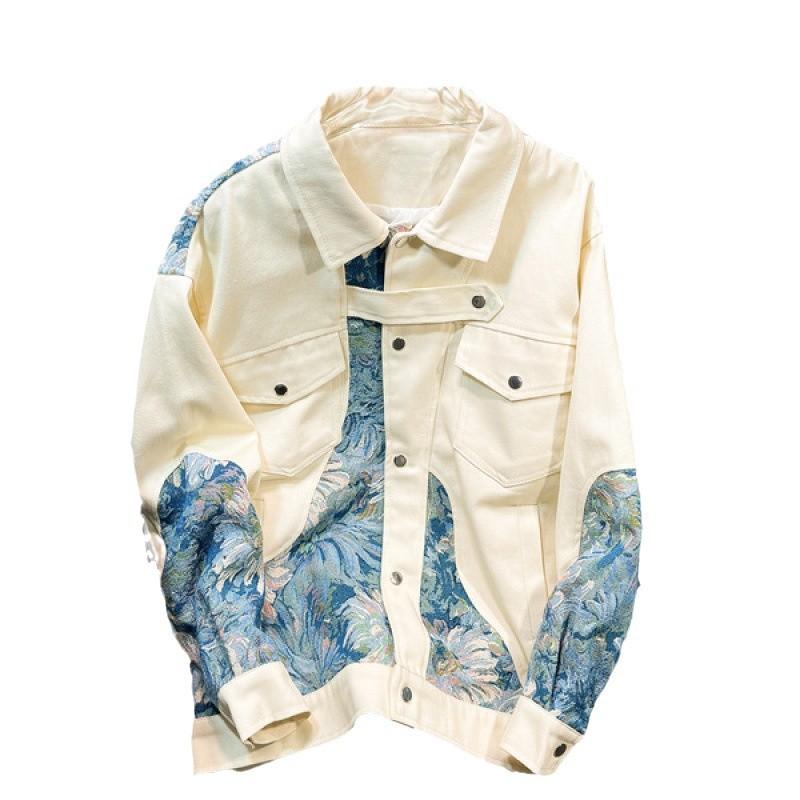 Embroidered Spliced Jacket Men's Autumn Plus Size Top Trendy Couple Jacket