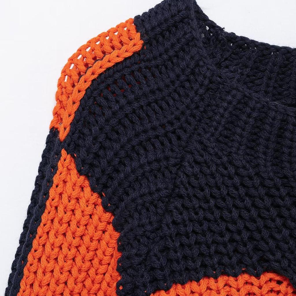 2025 Spring Women's Striped Patchwork Loose Knit Sweater Top