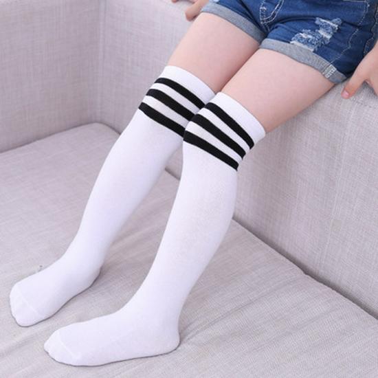 Children's Mid-Calf Socks: Cotton Striped for Girls, Boys' Sports Style, Thick for Autumn/Winter