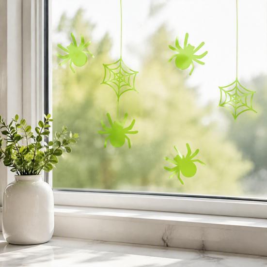 Self Adhesive Spooky Room Accents Glow In The Dark Halloween Stickers, Scary Spider And Web Luminous DIY Haunted House Layout Supplies Wall