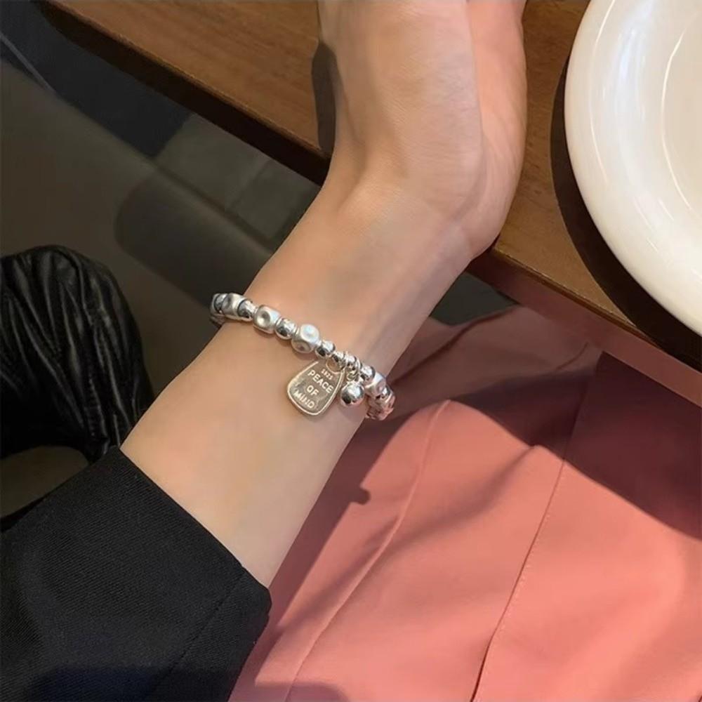 Silver-plated Bead Bracelet Geometric Pendant Alloy Pendant Charm Bracelet Jewelry String Accessories Square Bead Bracelet Women