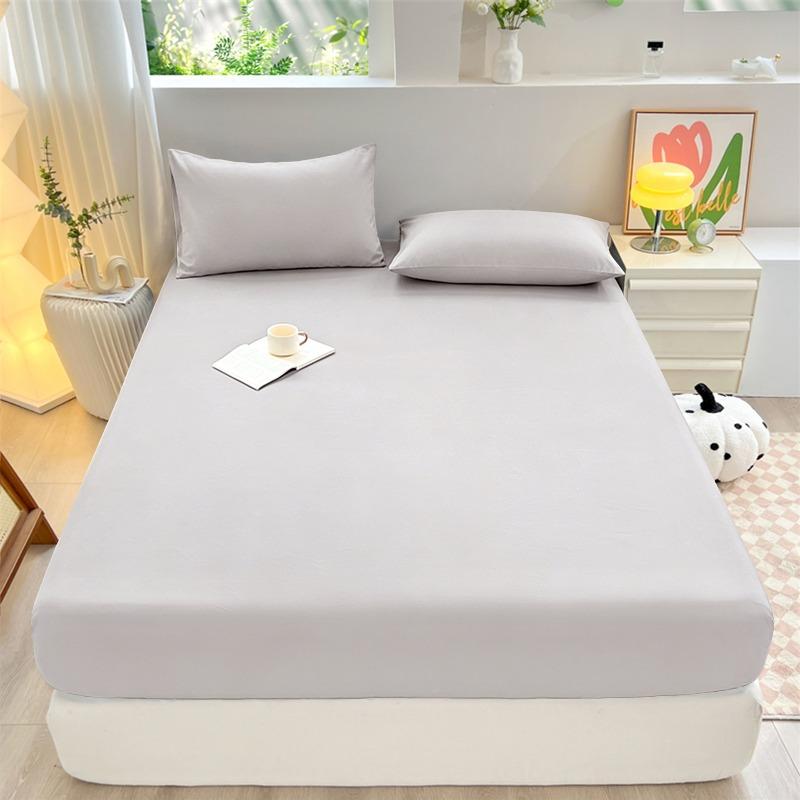 Solid Color Brushed Fitted Sheet Set Simple Mattress Protector Soft Breathable Bed Cover for Home Bedroom