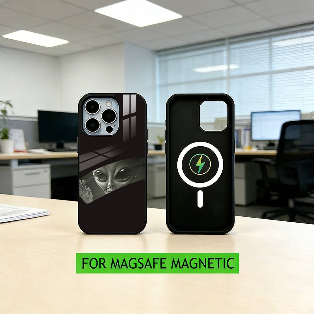 Funny Space UFO A-alien T-thing Phone Case For iPhone17,16,15,14,13,12,11 Plus,Pro Magnetic with Magsafe Wireless Charging
