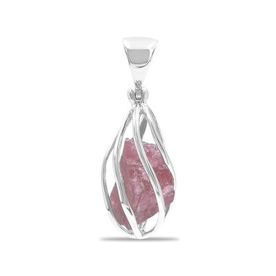 Starborn Cute Rose Pink Natural Rhodonite Pendant In a Spiral Basket Unpolished Sterling Silver / / (Silver 925)