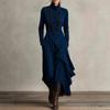 Women Clothing Fall Solid Color Long Sleeve Turtle Neck Maxi Dress