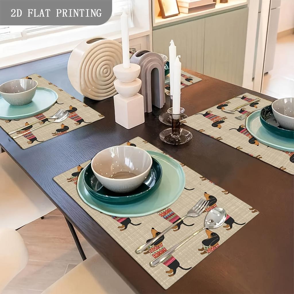 4/6/8/10pcs Dachshund Dog Tribe Restaurant Kitchen Table Placemats Coasters Coffee Coasters Home Decor