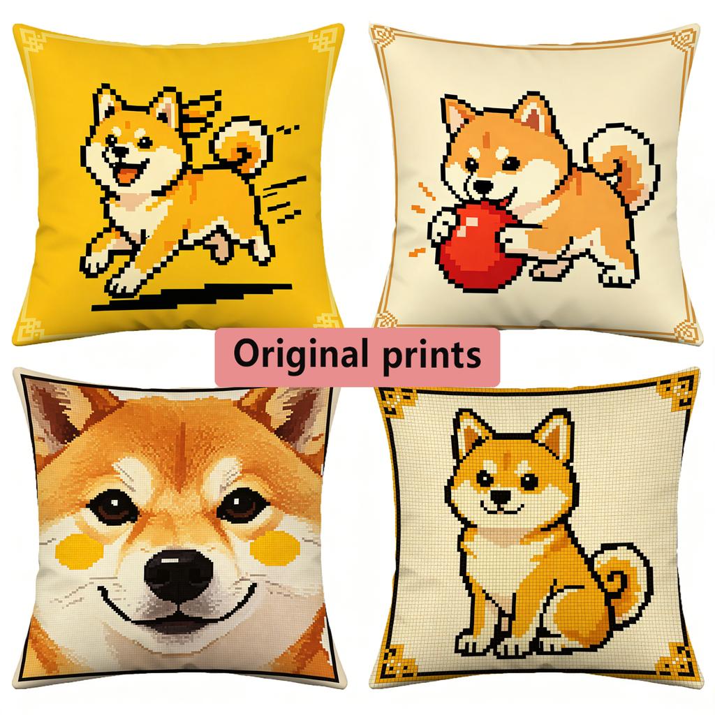 Shiba Inu Pixel Style Cute Decorative Throw Pillow Covers Pattern Cushion Cover Suitable For Sofa Bedroom Car Pillow Cover