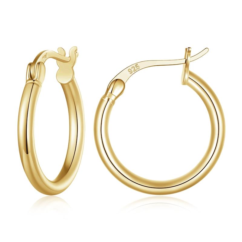 BAMOER 925 Silver Bold Classic Hypoallergenic Hoop Earrings, 14K White Gold Plated Glossy Tube Earrings for Women Gift