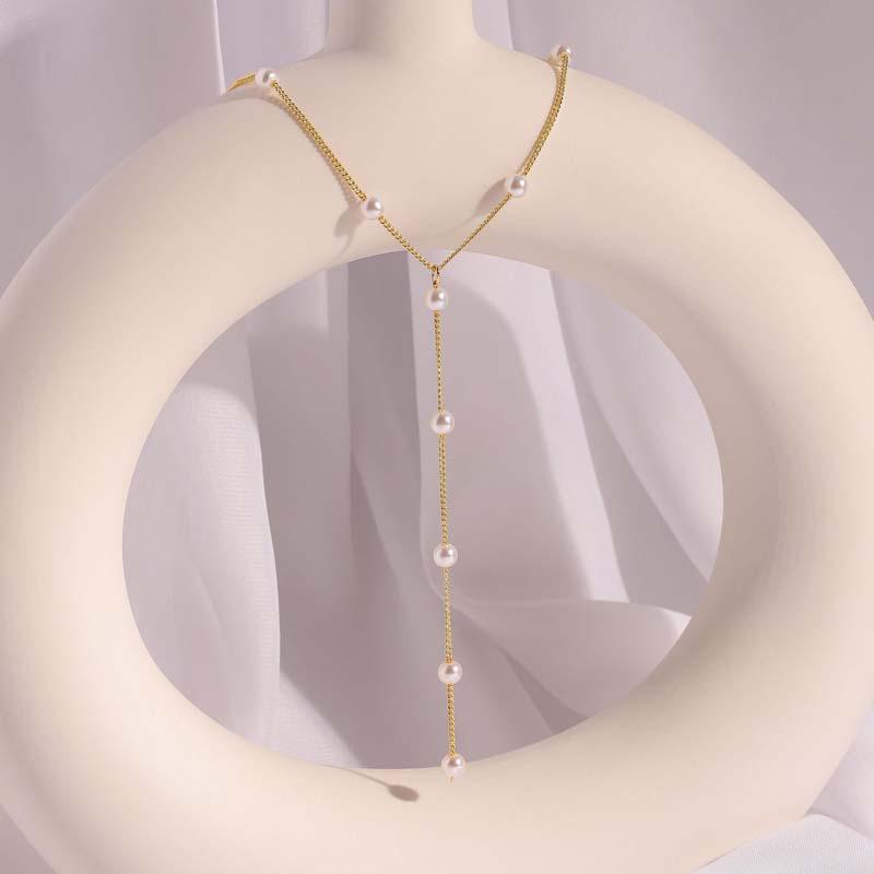 Bohemian White Imitation Pearl Y-Shaped Long Tassel Pendant Necklaces for Women Elegant Adjustable Chokers Chain Wedding Jewelry
