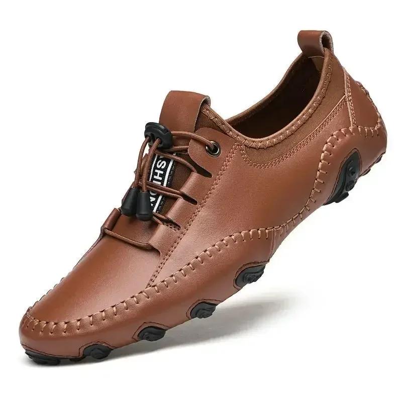 Chaussures décontractées en cuir véritable pour hommes, mocassins faits à la main, souples et ajourés, chaussures de conduite respirantes pour hommes