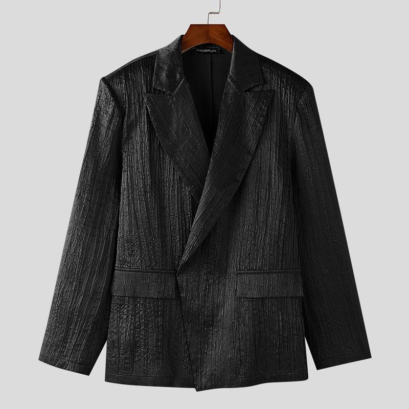 

INCERUN Мужской пиджак с лацканами и длинным рукавом, повседневное текстурное пальто 2XL чёрный