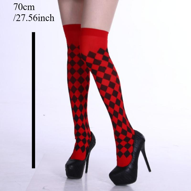 Gedrukte Clown Over Gestreept Asymmetrische Knie Lange Sok Halloween Dij Hoge Kousen Cosplay Kostuum Panty's Voor Vrouwen