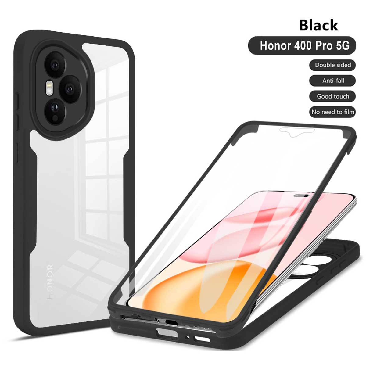 

Anti Shock And Anti Fall 360 Fully Wrapped Phone Case For Honor 400 Lite 400 Pro 400 Honor 400 Lite чорний