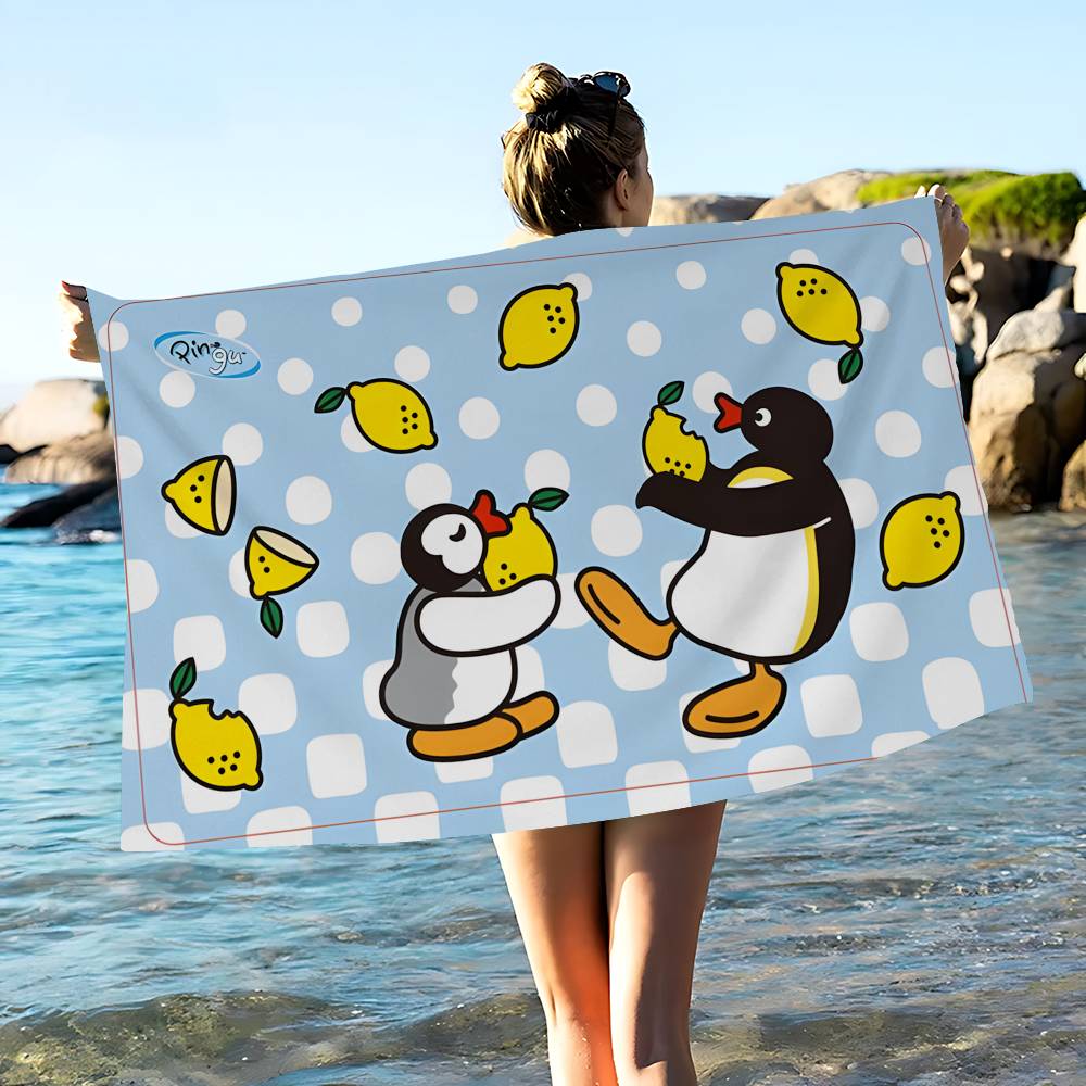 Cartoon Cute P-PinguS Anime Microfiber Blanket Quick Drying Beach Towels Oversized Printing Super Absorbent Pool Towel Blanket