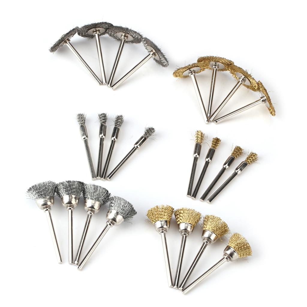 24pcs Stainless Steel/Brass Wire Wheel Polishing Brushes for Grinder Drill Rotary Tool