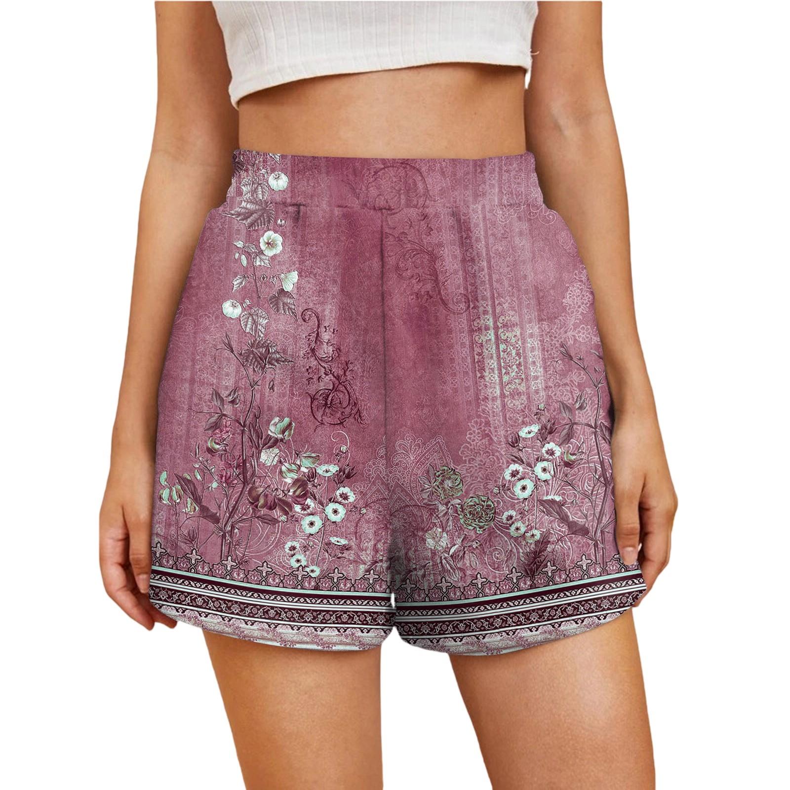 

Женские повседневные модные шорты с высокой талией и цветочным принтом на эластичной талии XL винный