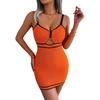 Women Contrast Trim Cut Out Textured Knit Bodycon Mini Dress