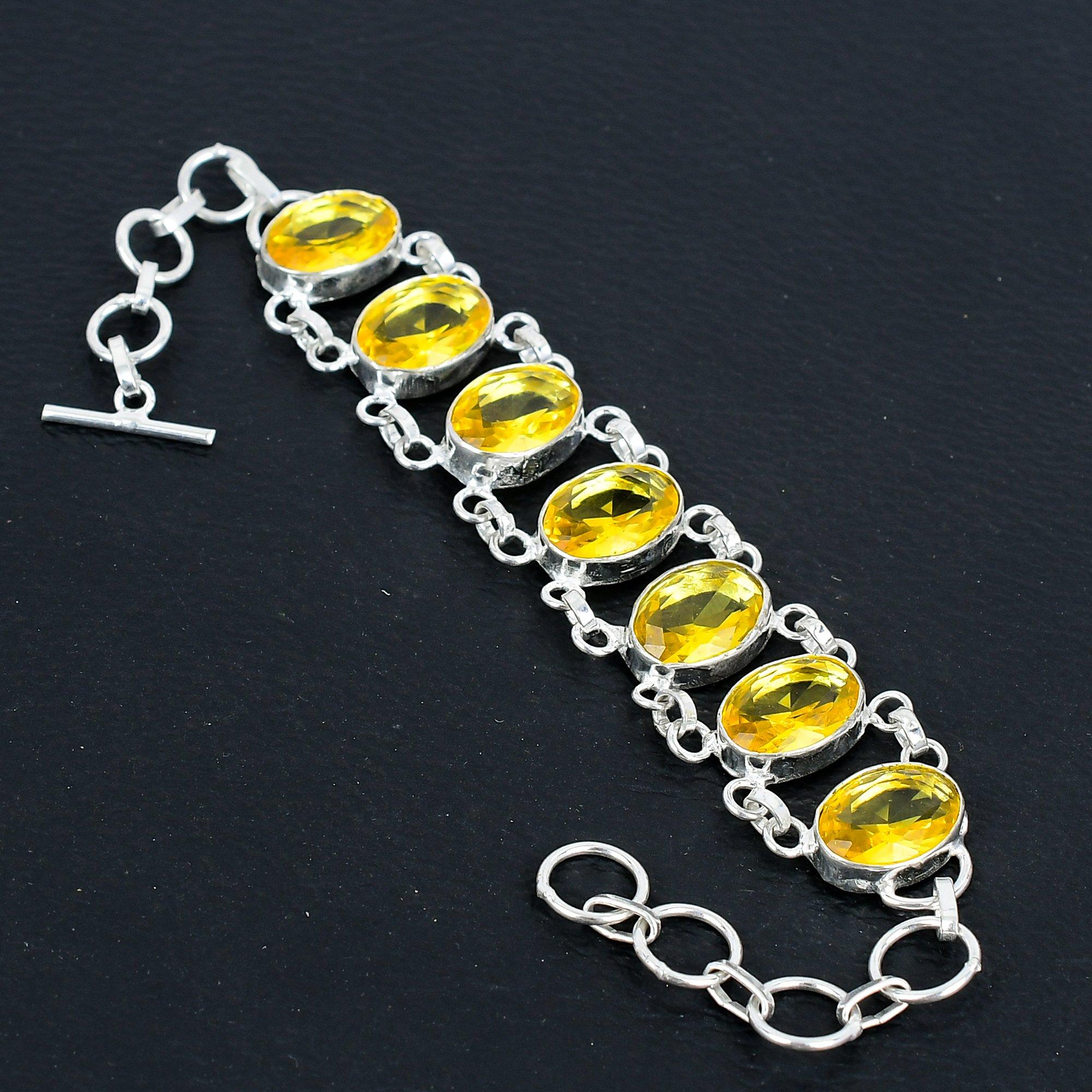 

Браслет ручной работы из серебра 925 пробы с цитрином, 7-8 дюймов