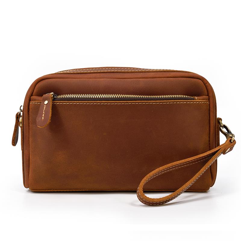 

MAHEU Vintage Fashion Leather Day Clutch With Removable Shoulder Strap Men Women IPhone 8 Plus Phone Pouch With Wriststrap світло-коричневого кольору