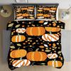 Set Copripiumino Reversibile Stile Autunnale Naturale con Zucca e Foglie, Set Biancheria da Letto in Microfibra e Federe con Chiusura a Zip
