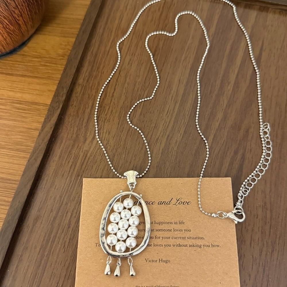 

Oval Shape Simulated Pearls Necklace Metal Chain Neck Chain New Sweater Chain Jewelry Gifts серебряный