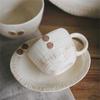 White Simple Creative Tableware Cute Button Printing Embossed Mug Plate Kitchen Supplies Coffee Cup Saucer Plates Dinner Sets